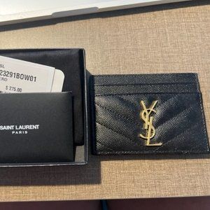Saint Laurent YSL Grain de Poudre Leather Card Case, Golden Hardware $325